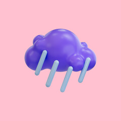 realistic cartoon look cloud rain weather icon 3d render concept for website and app symbol