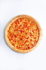 Big pizza with red pepper on a white background.