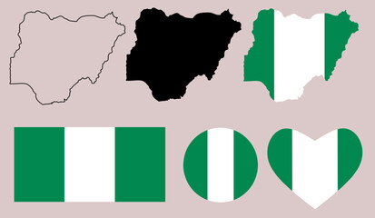nigeria map flag icon set