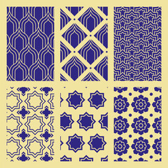 Set Of Islamic Geometric Seamless Pattern