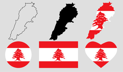 lebanon map flag icon set