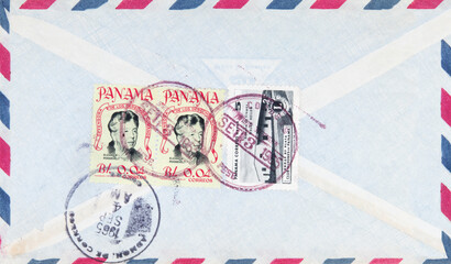 luftpost airmail umschlag envelope vintage retro alt old stamps briefmarke Panama Rückseite back side Eleanor Roosevelt Helen Keller Club de Leones de Panama Lions Club 1965