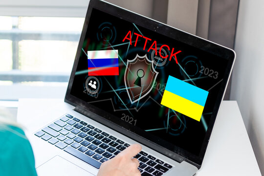 Cyber Attack With Russian Flag On Ukraine, Icons