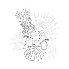 pineapple and palm leaves