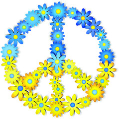 Peace symbol in blue yellow flowers Ukraine flag - 490937467