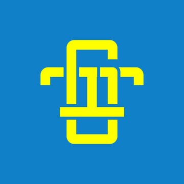 TG, GT, monogram logo overlapping, yellow color on a blue background