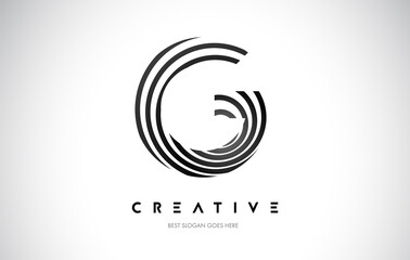 G Lines Warp Logo Design. Letter Icon Made with Black Circular Lines.