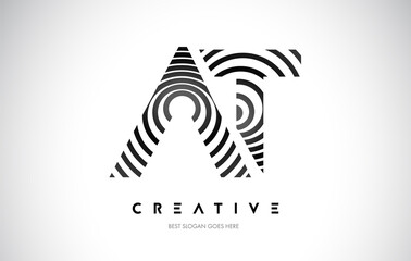 AT Lines Warp Logo Design. Letter Icon Made with Black Circular Lines.