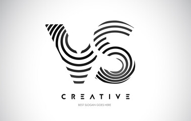 VS Lines Warp Logo Design. Letter Icon Made with Black Circular Lines.