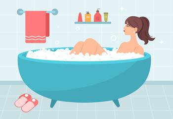 Naklejka premium Taking bath in bathroom abstract concept