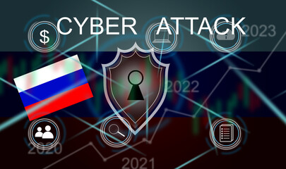Cyber security concept icons with russian flag