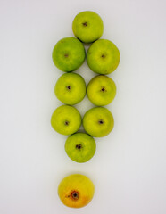 Few green apples on white background