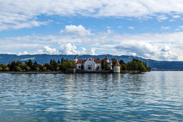 Lindau, Germany. View of the city on the island against the backdrop of mountains