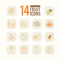 Outline food icons vector set. Healthy food, fruits. 