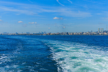 Blue seascape overlooking the coast of Turkey on a summer day.