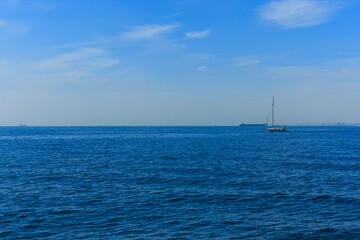 Blue seascape overlooking the coast of Turkey on a summer day.