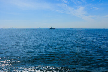 Blue seascape overlooking the coast of Turkey on a summer day.