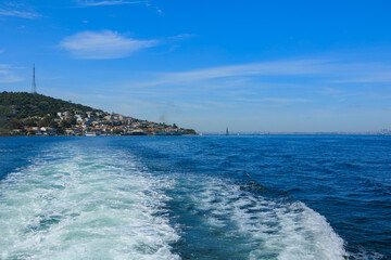 Blue seascape overlooking the coast of Turkey on a summer day.
