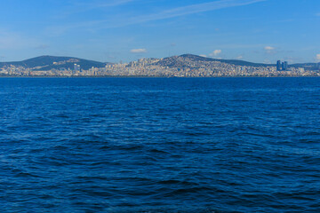 Blue seascape overlooking the coast of Turkey on a summer day.