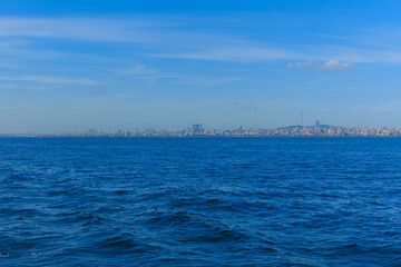 Fototapeta na wymiar Blue seascape overlooking the coast of Turkey on a summer day.