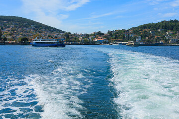 Blue seascape overlooking the coast of Turkey on a summer day.