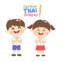 Cartoon Cute Thai Students Character.