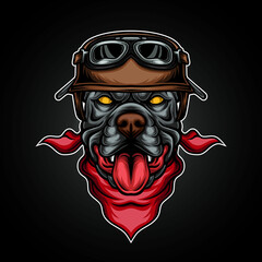 biker dog head wearing helmet vector illustration