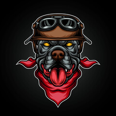 biker dog head wearing helmet vector illustration