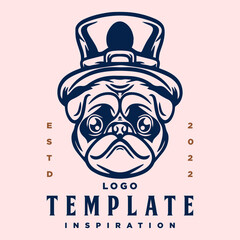 bulldog logo template with hat wearing style. vector