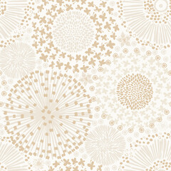 Neutral botanical wallpaper, Boho flowers seamless pattern - 490943890