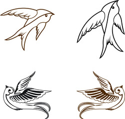 Creative flying sparrows design, Hand draws Sparrow's design concepts elements for poster and tattoo, etc