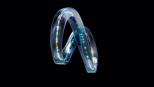 Glass Infinity symbol with neon in loop rotation 360 animation with alpha channel