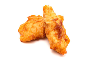 Battered and Fried Fish on a White Background