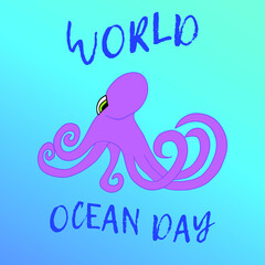 08.06. - World Ocean Day - Pink octopus on the light blue background