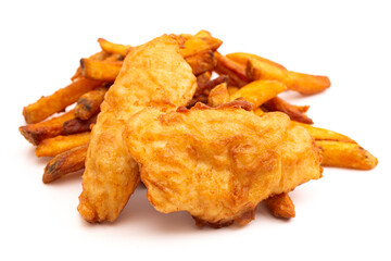 Meal of Fish and Chips Isolated on a White Background