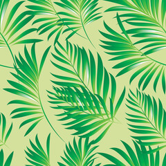 Naklejka na ściany i meble Palm. Seamless pattern of branches and leaves of tropical plants and trees. Vector image. 
