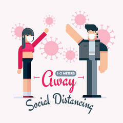 Social distancing set of icons. Simple man or woman with arrow distance between. Can be used during coronavirus covid-19 outbreak prevention