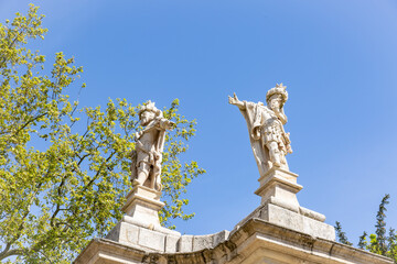 statues of 2 kings of Israel at Courtyard of the Kings in front of Our Lady of Remedies Sanctuary at Lamego city, district of Viseu, Portugal