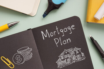 Mortgage plan is shown on the photo using the text with picture of house