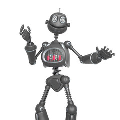 funny robot cartoon is talking and explaining