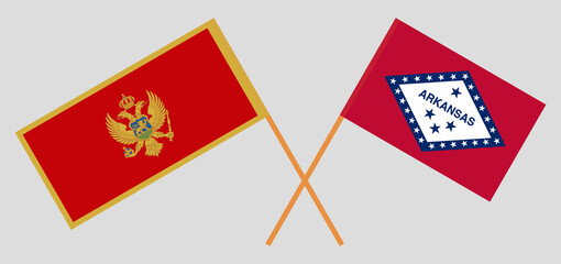 Crossed flags of Montenegro and The State of Arkansas. Official colors. Correct proportion