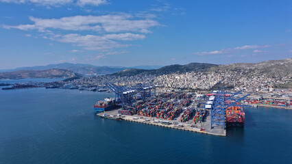 Aerial drone photo of Drapetsona port near commercial port of Piraeus, Attica, Greece