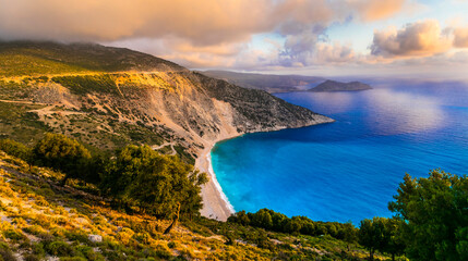 Myrtos bay - one of the most beautiful beaches of Greece. Mirtos over sunset. Cephalonia (kefalonia) Ionian greek island