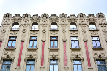 Fragment of Building in Art Nouveau architecture style in Riga, capital of Latvia; Alberta Street
