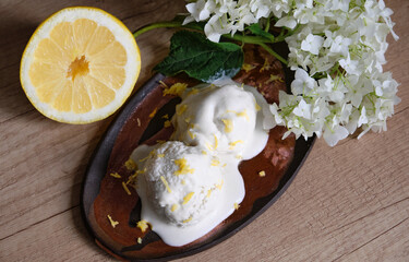 Homemade organic ice cream with lemon.