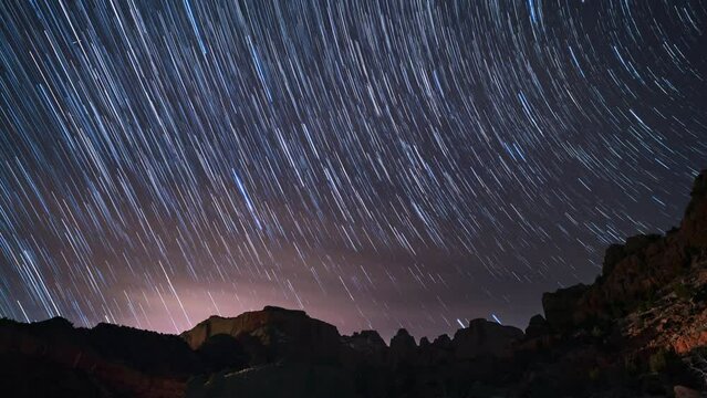 Star Trails over the Utah Zion Mountains