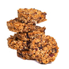 Tower of cookies with honey oatmeal grain isolated on the white