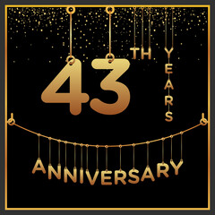 43th years anniversary, vector design for anniversary celebration with gold color on black background, simple and luxury design. logo vector template