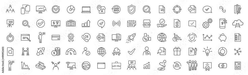 Poster business and marketing line icons collection. big ui icon set. thin outline icons pack. vector illus