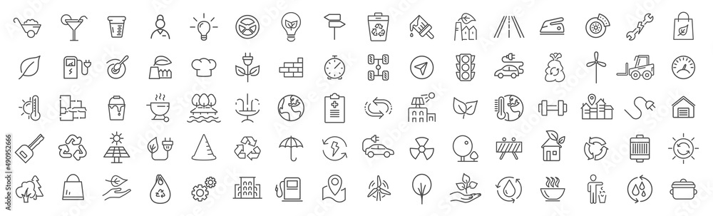 Poster environment and industry line icons collection. big ui icon set. thin outline icons pack. vector ill